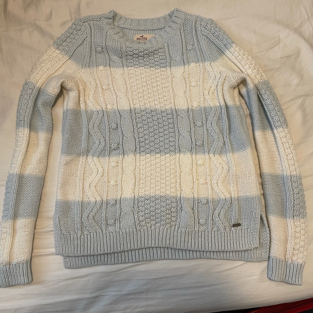 Light blue and white striped Hollister sweater